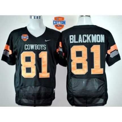 Cowboys #81 Justin Blackmon Black Pro Combat 2014 Cotton Bowl Patch Stitched NCAA Jersey