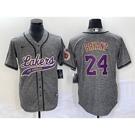 Men's Los Angeles Lakers #24 Kobe Bryant Gray Cool Base With Patch Stitched Baseball Jersey