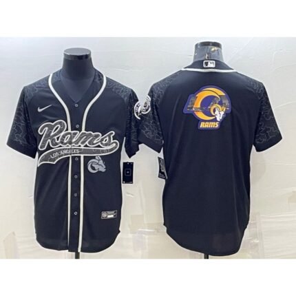 Men's Los Angeles Rams Black Reflective Team Big Logo With Patch Cool Base Stitched Baseball Jersey