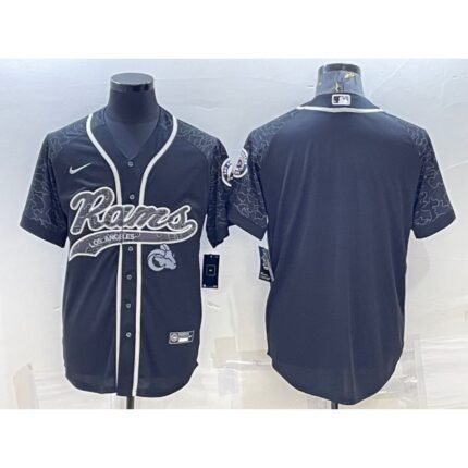 Men's Los Angeles Rams Blank Black Reflective With Patch Cool Base Stitched Baseball Jersey