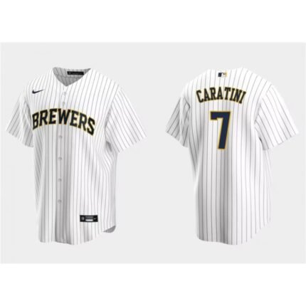 Men's Milwaukee Brewers #7 Victor Caratini White Cool Base Stitched Jersey