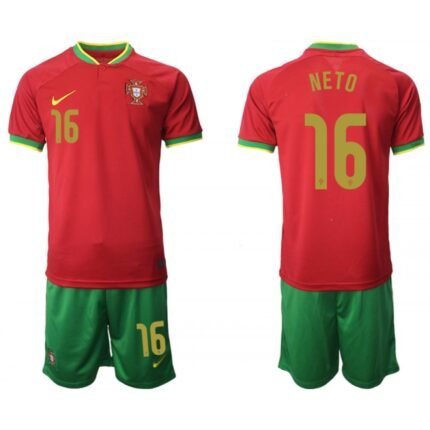 Men's Portugal #16 Neto Red Home Soccer Jersey Suit