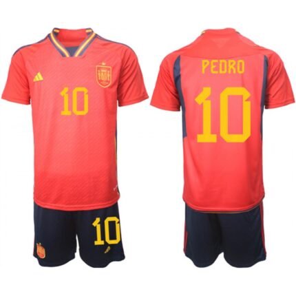 Men's Spain #10 Pedro Red Home Soccer Jersey Suit