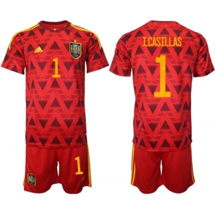 Men's Spain #1 Iker Casillas Red Home Soccer Jersey Suit
