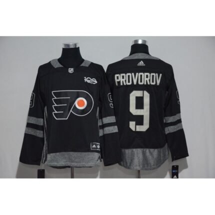 Philadelphia Flyers #9 Ivan Provorov Black Men's 1917-2017 100th  Anniversary   Stitched NHL Jersey