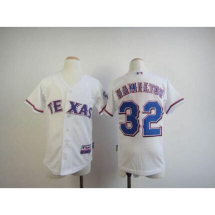 Rangers #32 Josh Hamilton White 2010 World Series Patch Stitched Youth MLB Jersey