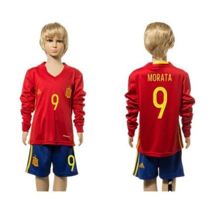 Spain #9 Morata Red Home Long Sleeves Kid Soccer Country Jersey