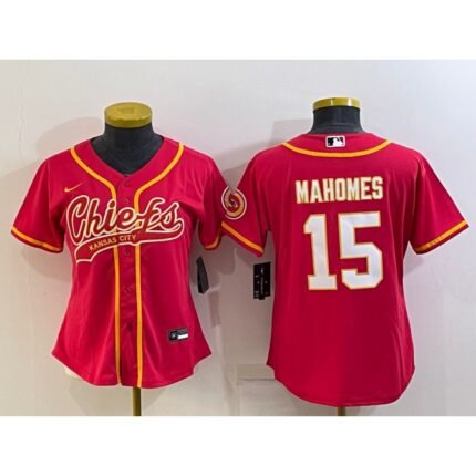 Women's Kansas City Chiefs #15 Patrick Mahomes Red With Patch Cool Base Stitched Baseball Jersey(Run Small)