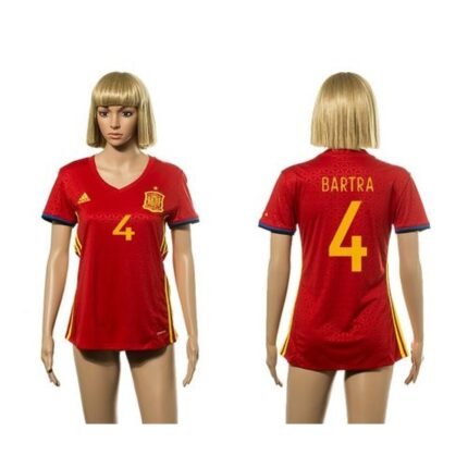 Women's Spain #4 Bartra Red Home Soccer Country Jersey